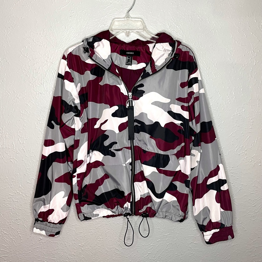 Forever 21 Maroon Camo Windbreaker Jacket
